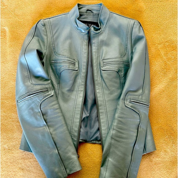 Gorgeous Ice Blue Guess Leather Jacket! - Picture 1 of 6